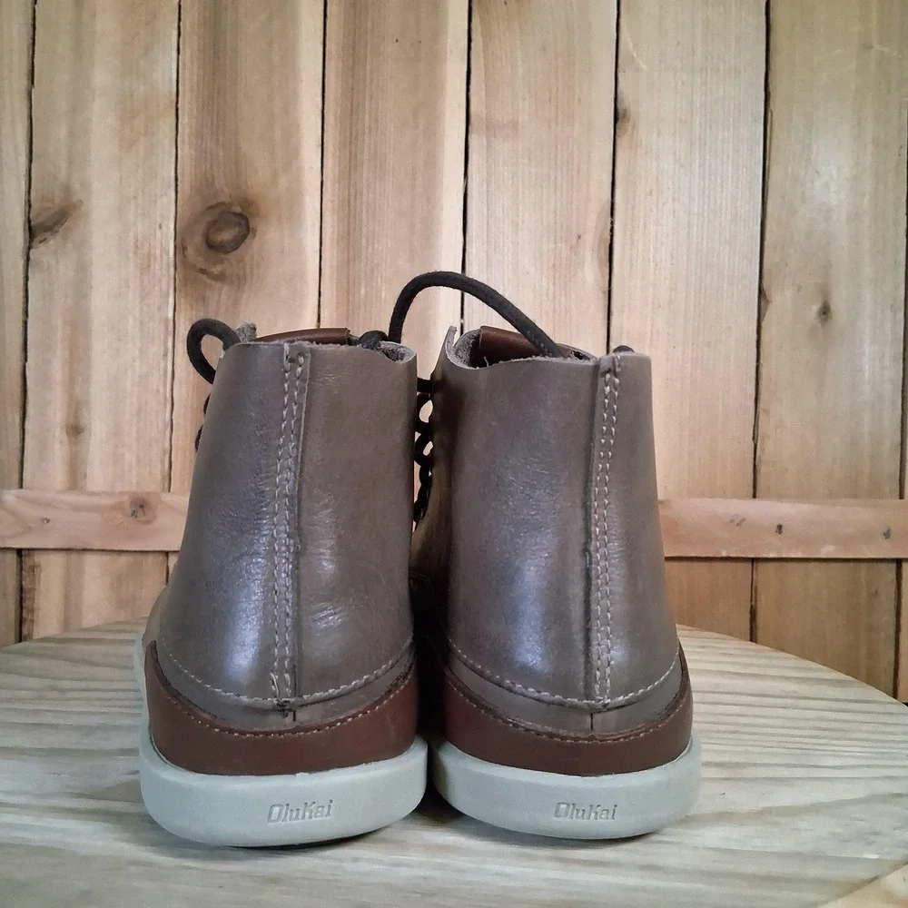 OluKai Nalukai Boots Mens 8 Brown Leather Chukka Ankle Casual Shoes Lace Up